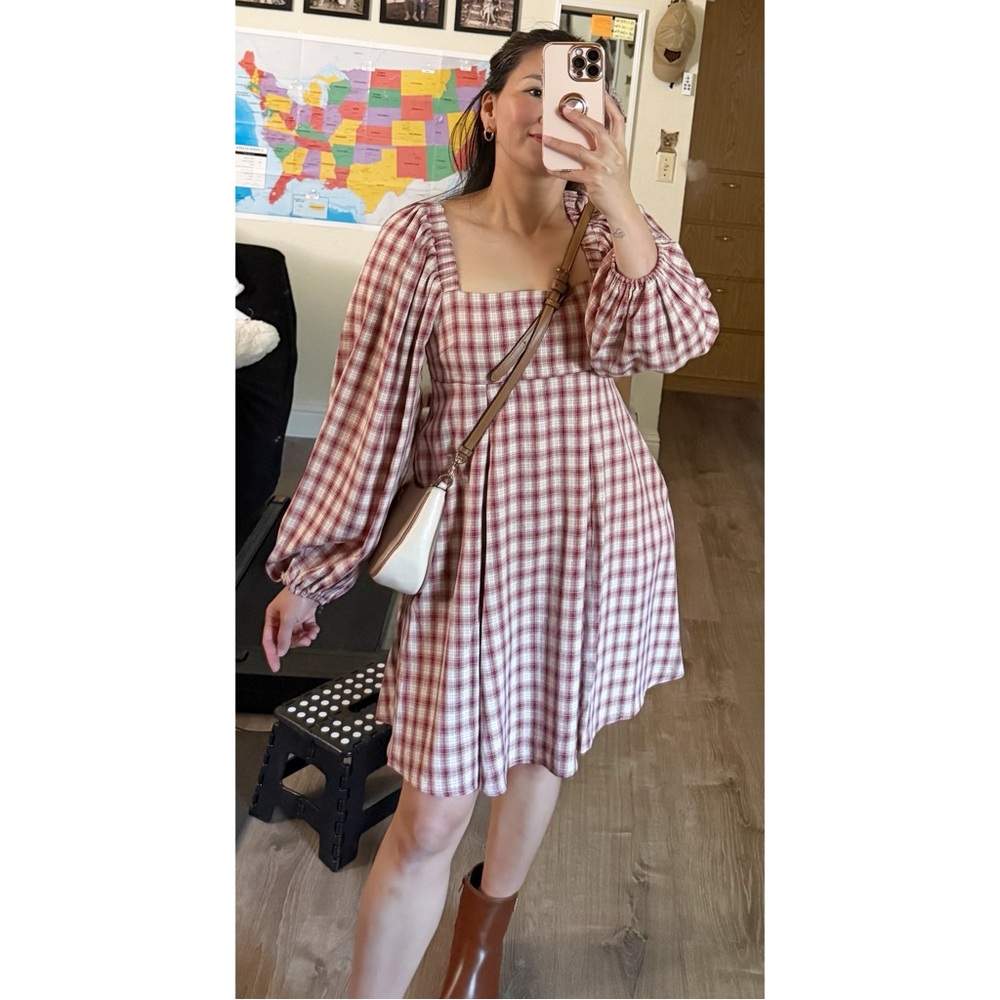 REVEROF Plaid Babydoll Dress With Smocking Back Detail,NWT - Picture 2 of 11